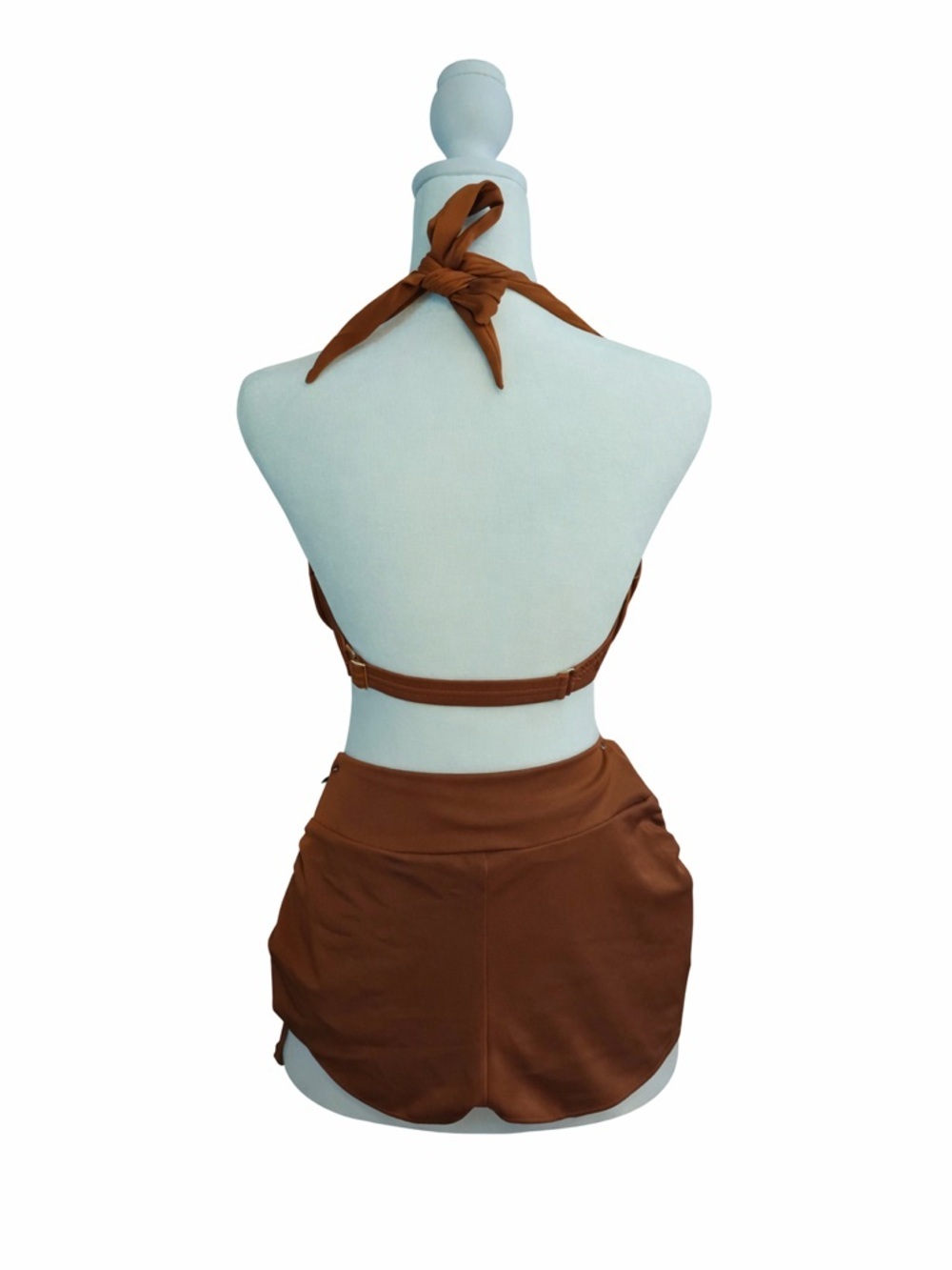 Venus Rust Brown Halter Bikini Top with High-Waist Ruched Shorts - Picture 2 of 2